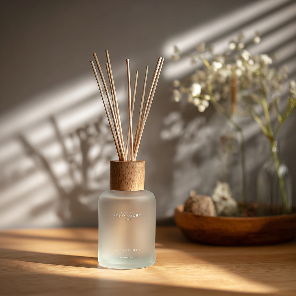 Aromatherapy Reed Diffuser in a Simple Glass Bottle with Natural Scents