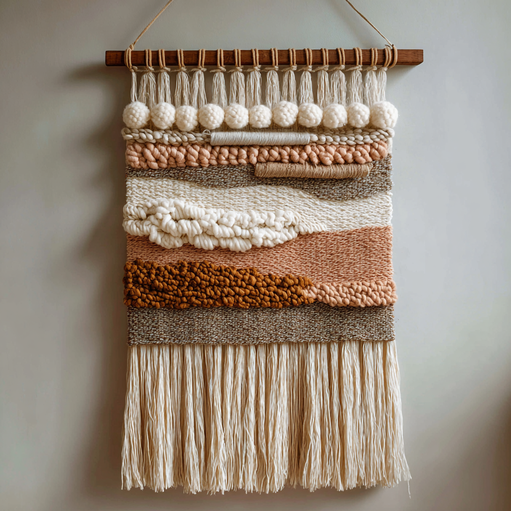 Handcrafted Textile Art Wall Hanging in Boho Style