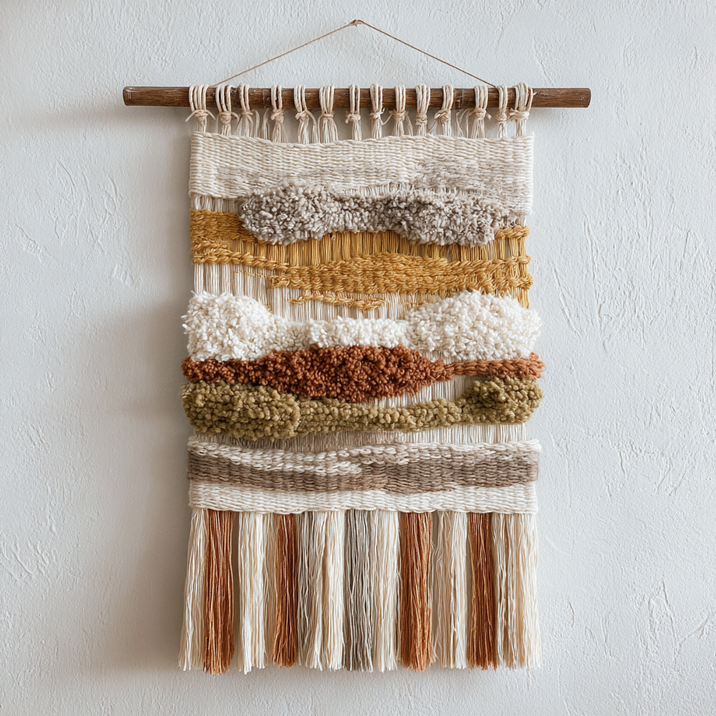 Handcrafted Textile Art Wall Hanging in Boho Style