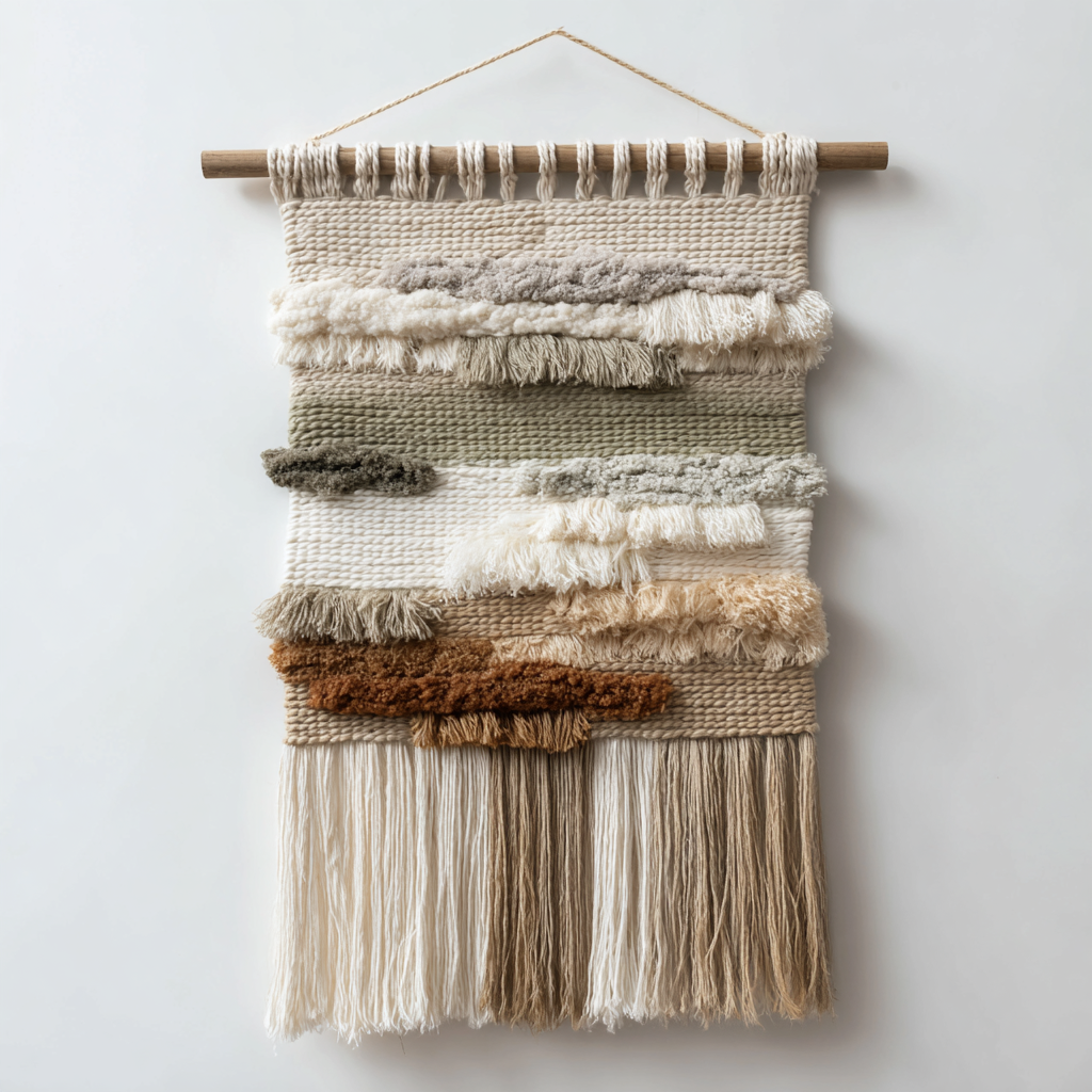 Handcrafted Textile Art Wall Hanging in Boho Style
