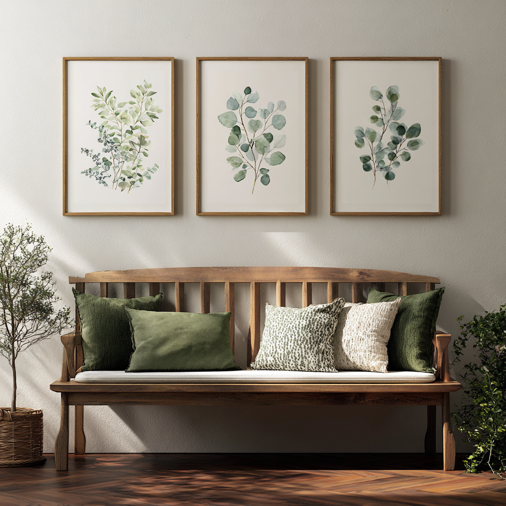 Three Framed Botanical Wall Art Prints with Designs Inspired by Nature