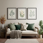 Three Framed Botanical Wall Art Prints with Designs Inspired by Nature