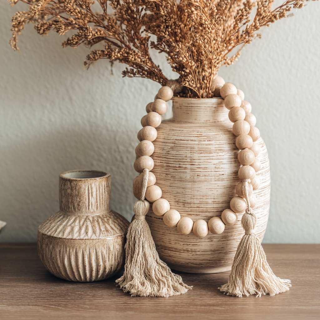 Handcrafted Wood Bead Garland – Natural Boho Accent Decor