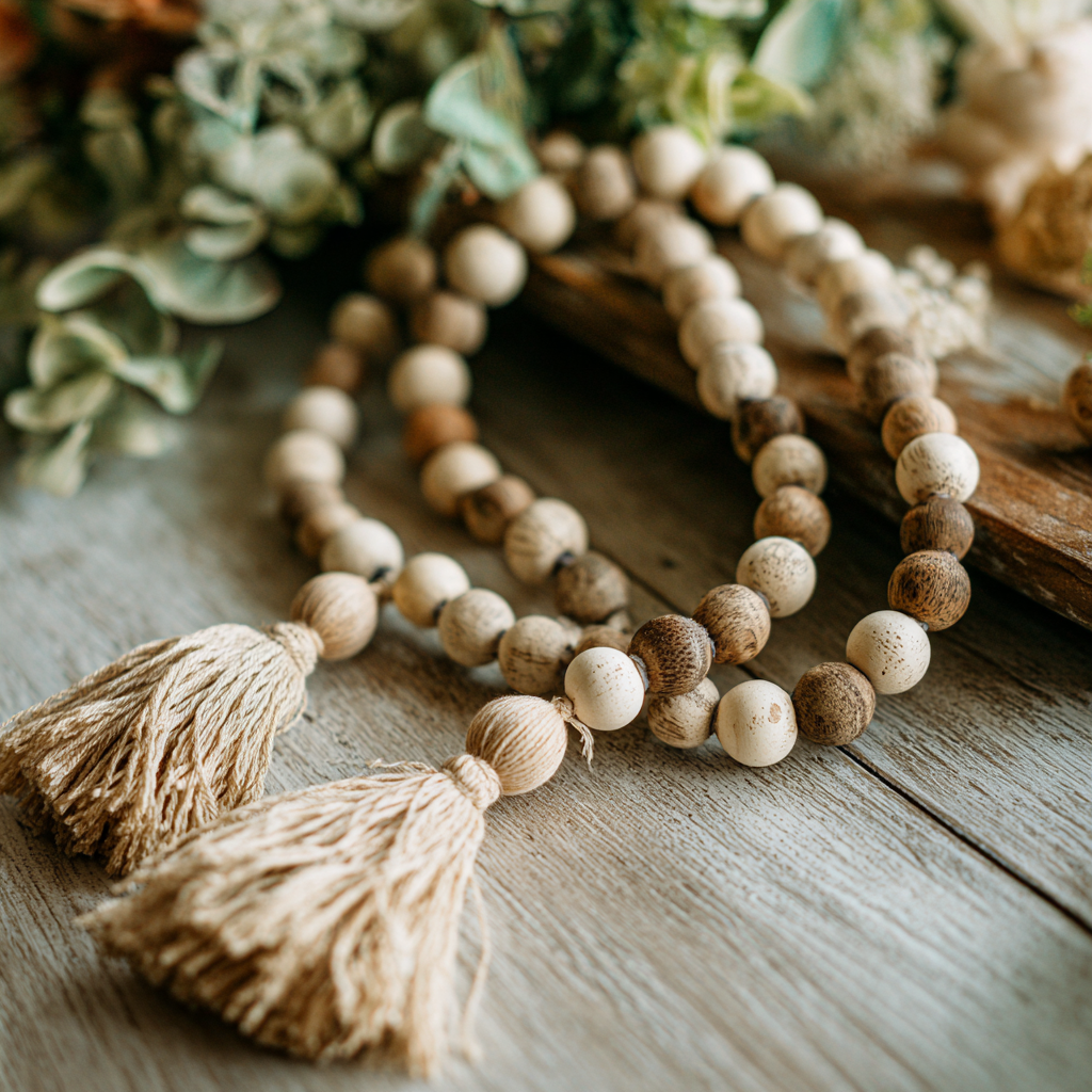 Handcrafted Wood Bead Garland – Natural Boho Accent Decor