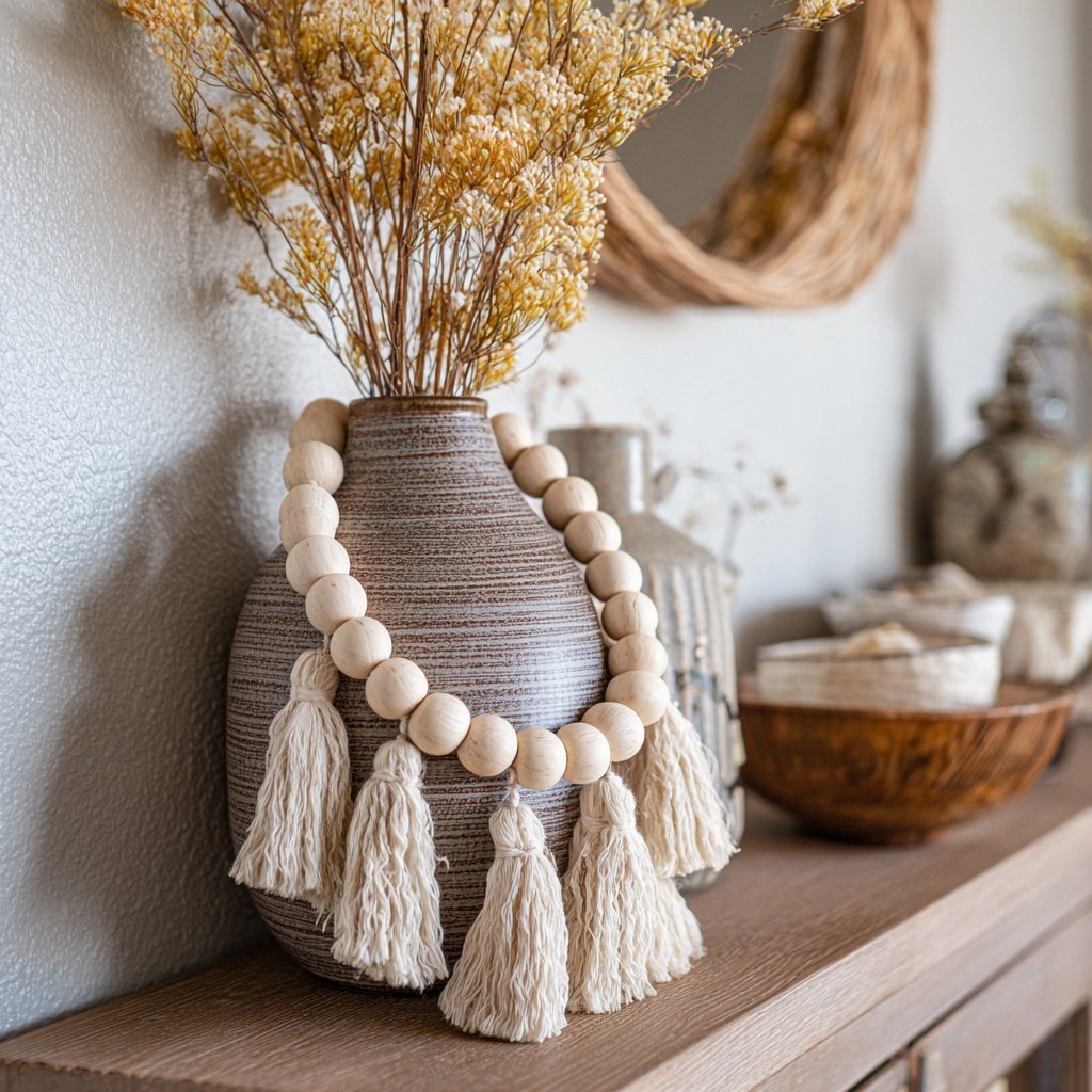 Handcrafted Wood Bead Garland – Natural Boho Accent Decor