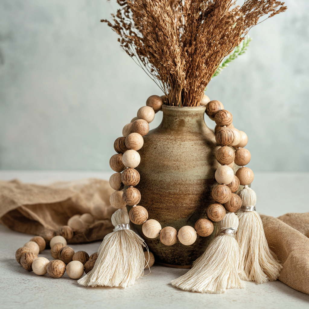 Handcrafted Wood Bead Garland – Natural Boho Accent Decor