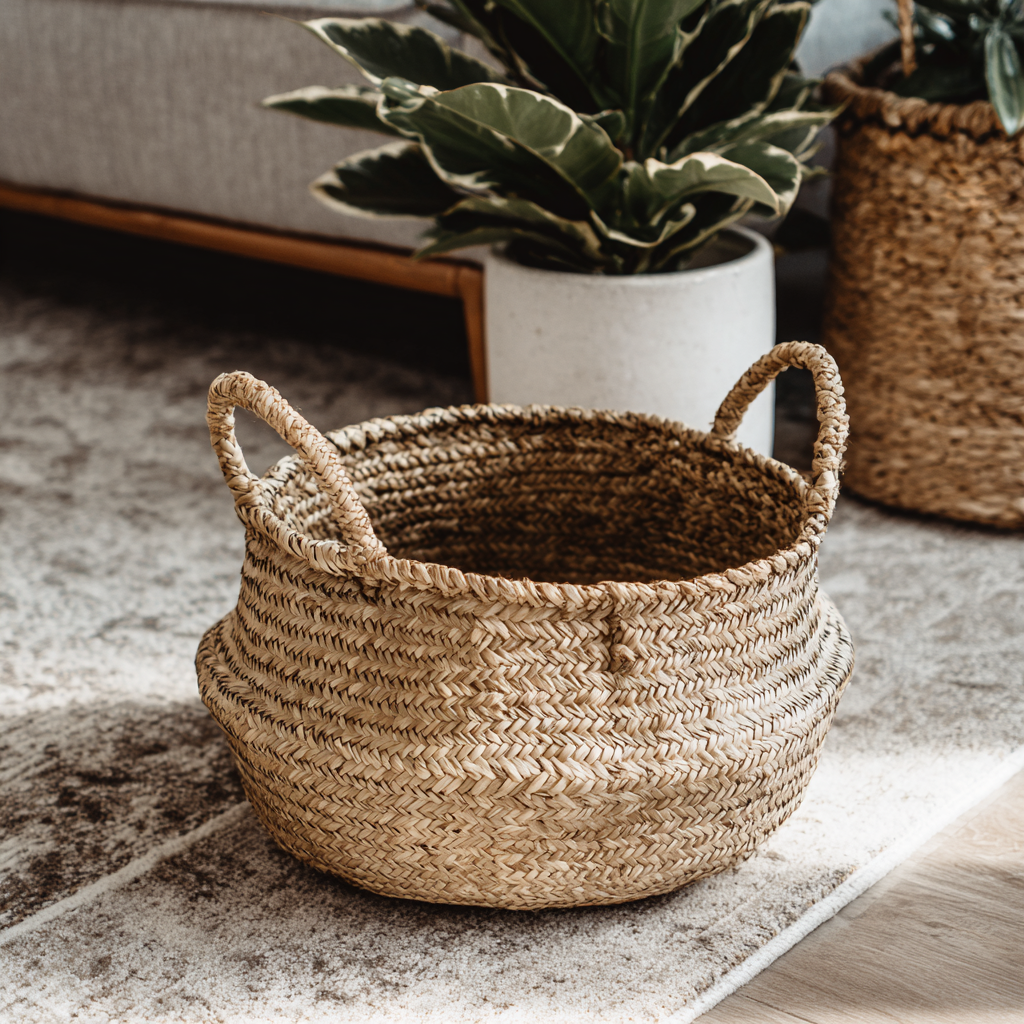 Boho Chic Handwoven Seagrass Basket for Storage