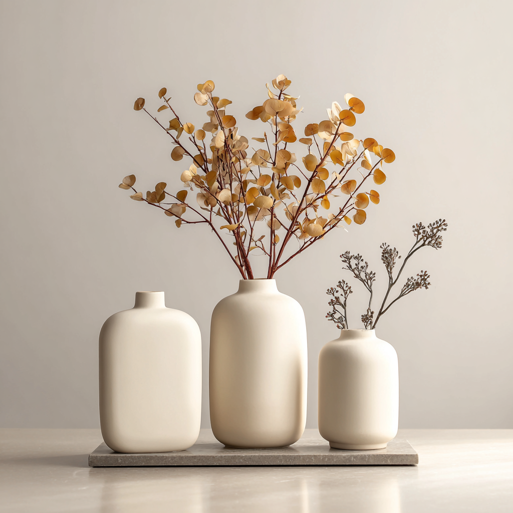 Minimalist Nordic Ceramic Vase Set – Elegant Matte Texture