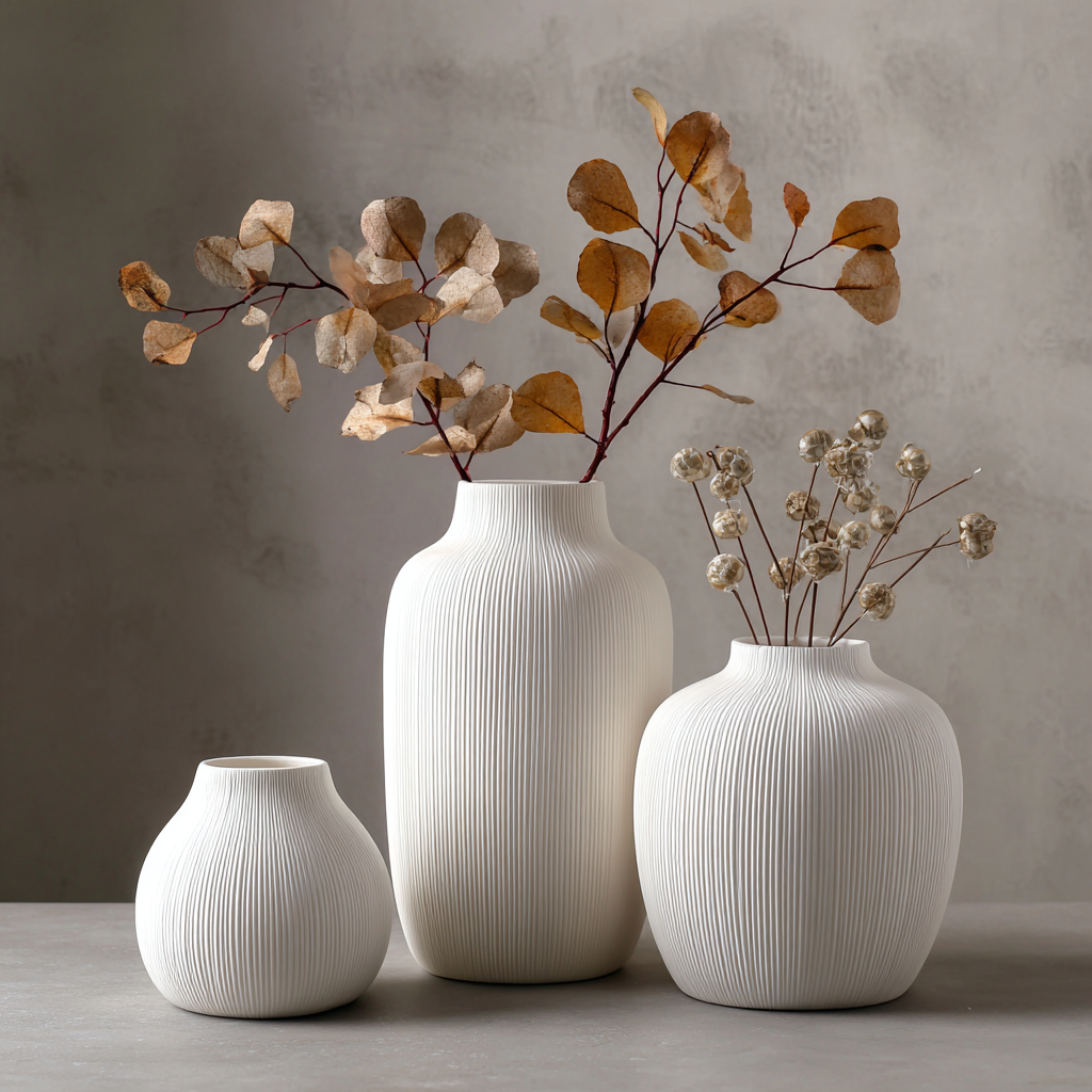 Minimalist Nordic Ceramic Vase Set – Elegant Matte Texture